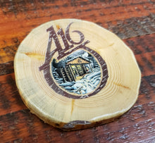 Load image into Gallery viewer, Wood Art Coaster A16 Cabin Holiday Logo