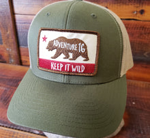 Load image into Gallery viewer, KEEP IT WILD Patch Meshback / Snapback MOSS/KHAKI
