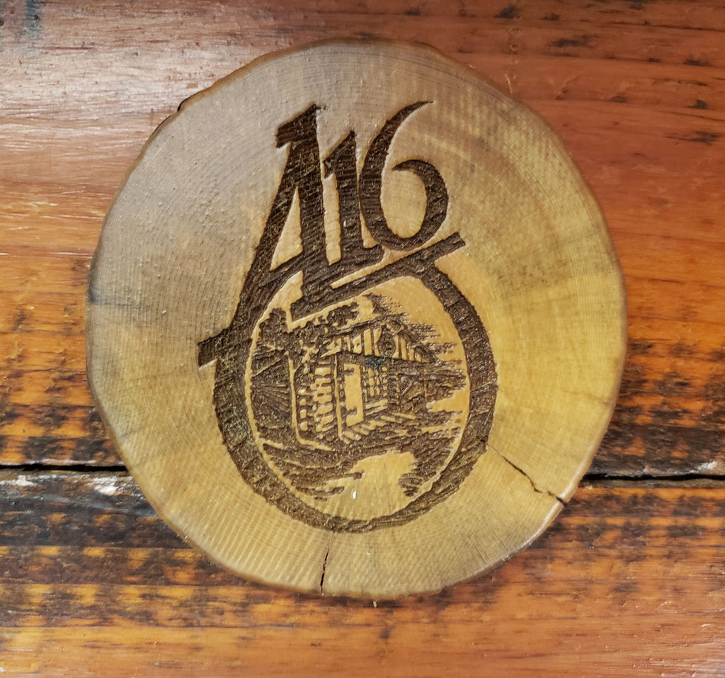 Wood Art Coaster  Laser Engraved A16 Cabin Logo