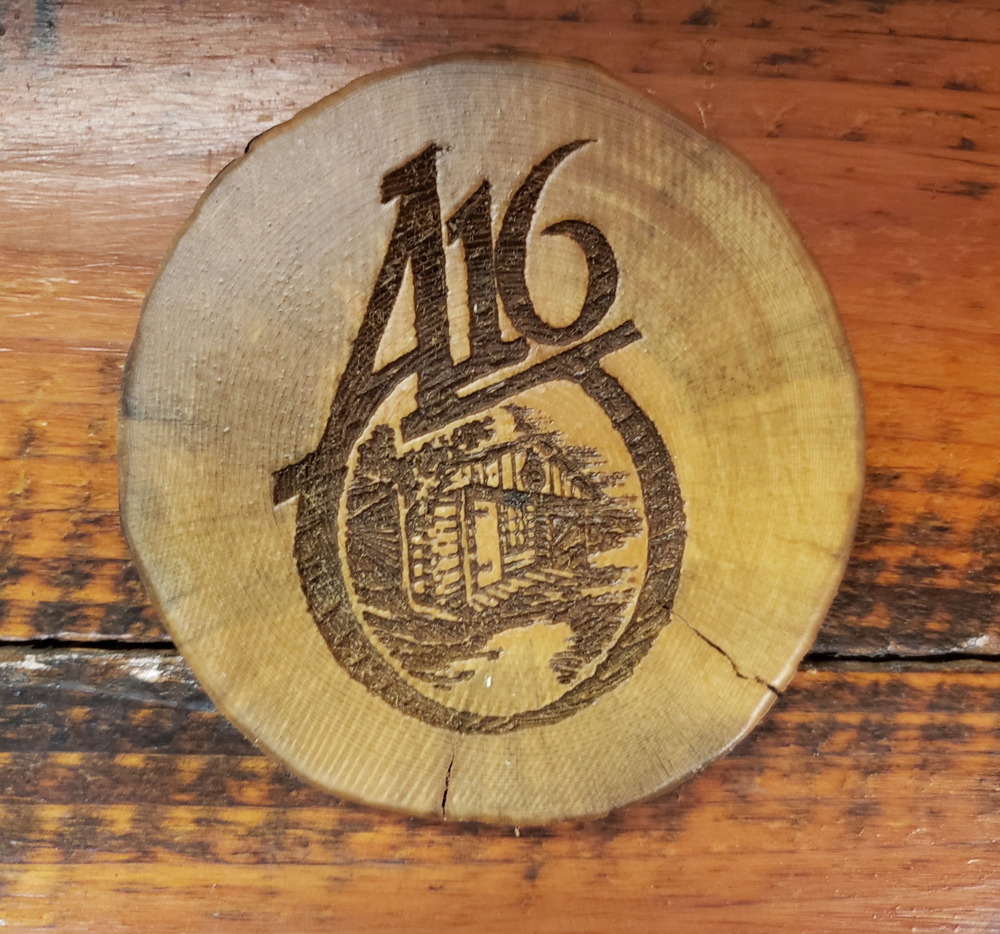 Wood Art Coaster  Laser Engraved A16 Cabin Logo