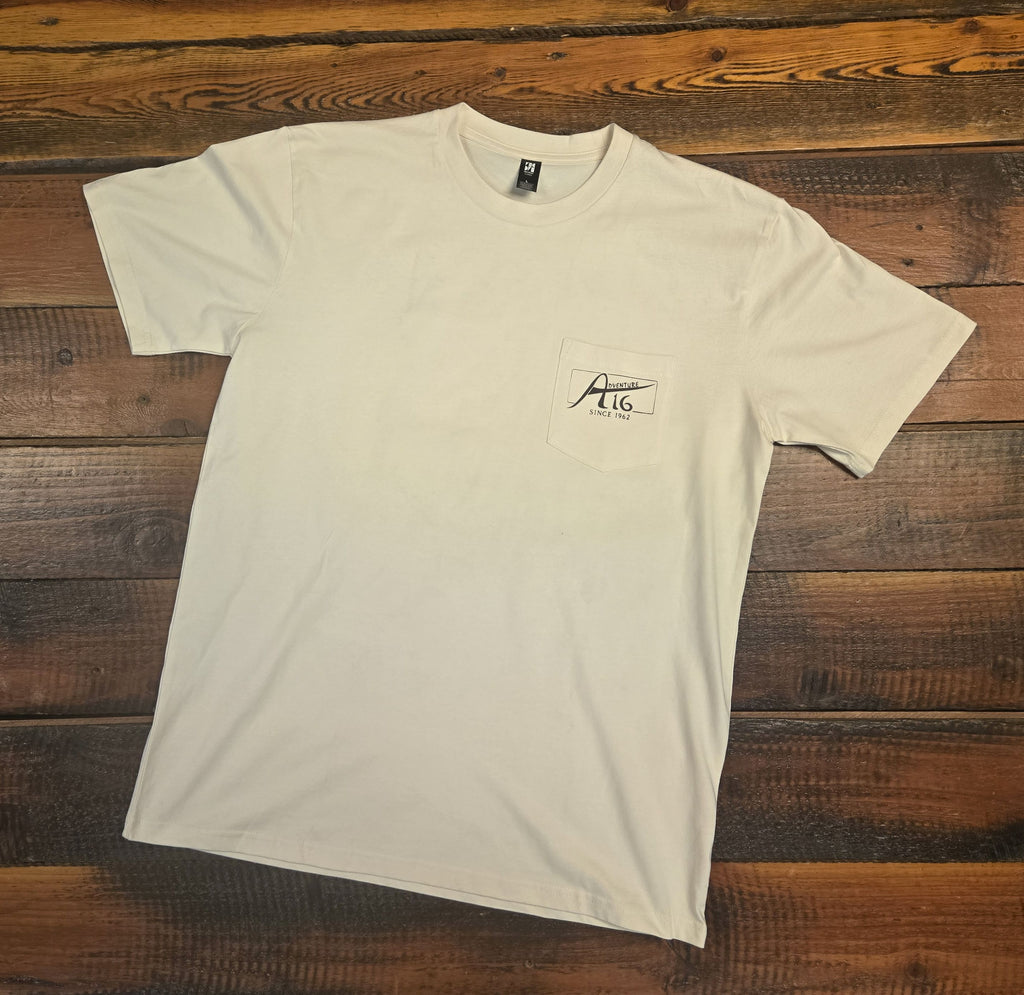 VINTAGE FOOTPRINT Natural T-Shirt w/ Front Chest Pocket