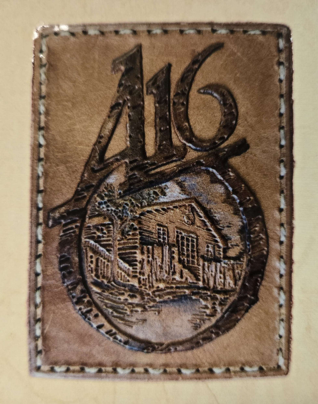 STICKER A16 Log Cabin Logo on Tooled Leather