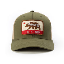 Load image into Gallery viewer, KEEP IT WILD Patch Meshback / Snapback MOSS GREEN/KHAKI
